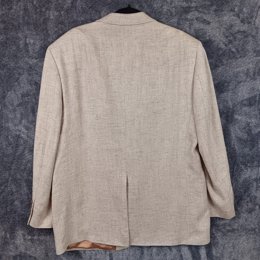 Stafford 44R Beige Silk Blazer Jacket Two Button‎ Herringbone Men's Career